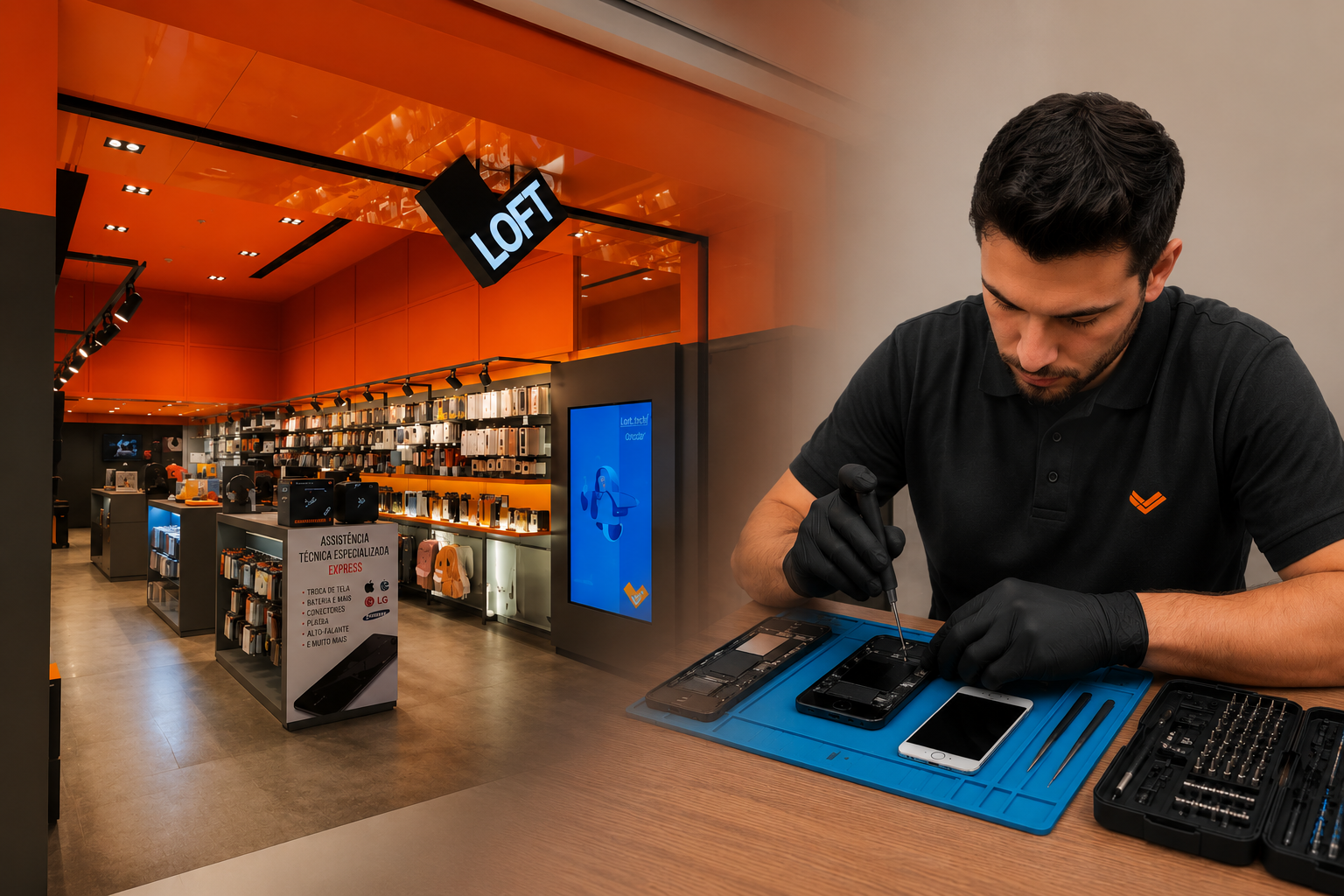 Atendimento especializado para smartphones, tablets e outros dispositivos na Loft do Shopping Mueller